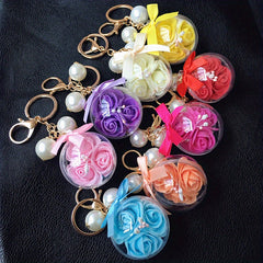 Immortal Flower Crystal Ball Key Chain DIY Pendant