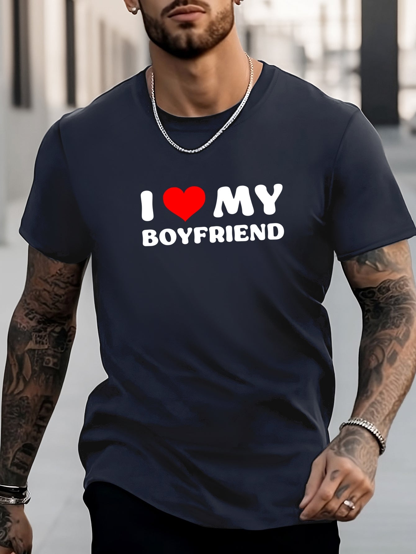 Men's I Love My Boyfriend Graphic Crew Neck T-shirt