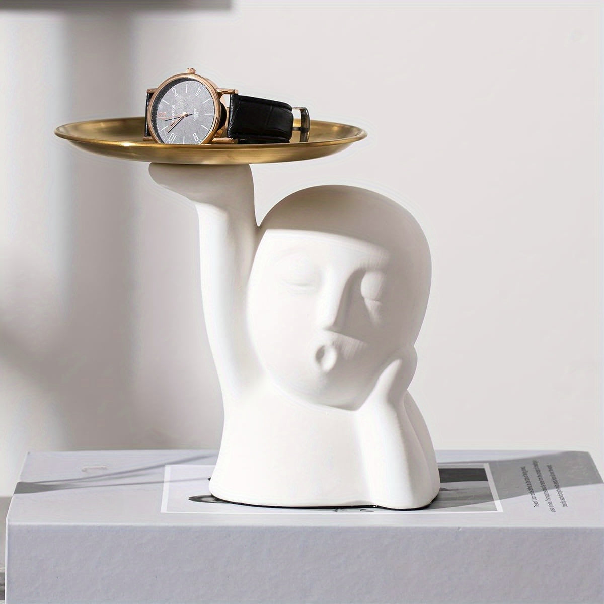 Abstract Art Face Statue Storage Tray Modern Home Decor Key Bowl Entryway Table