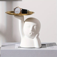 Abstract Art Face Statue Storage Tray Modern Home Decor Key Bowl Entryway Table