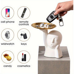Abstract Art Face Statue Storage Tray Modern Home Decor Key Bowl Entryway Table
