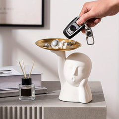 Abstract Art Face Statue Storage Tray Modern Home Decor Key Bowl Entryway Table