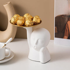 Abstract Art Face Statue Storage Tray Modern Home Decor Key Bowl Entryway Table