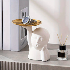 Abstract Art Face Statue Storage Tray Modern Home Decor Key Bowl Entryway Table