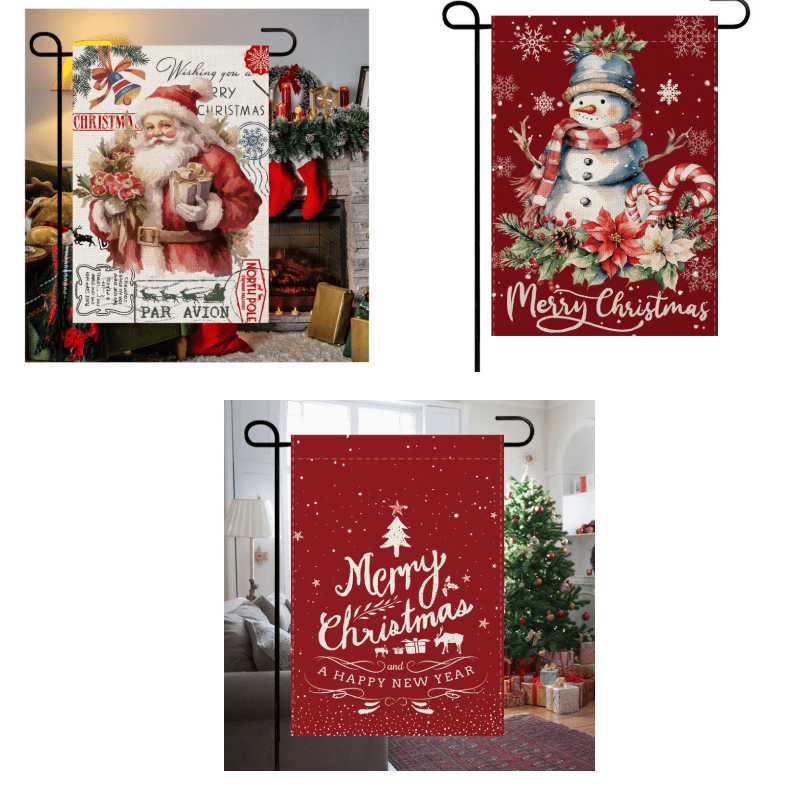 3pcs Merry Christmas Flags Hanging Decoration for Courtyard/Garden