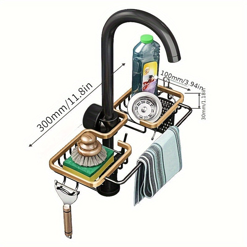 Adjustable Kitchen Organizer Shelf for Sponge and Faucet Storage