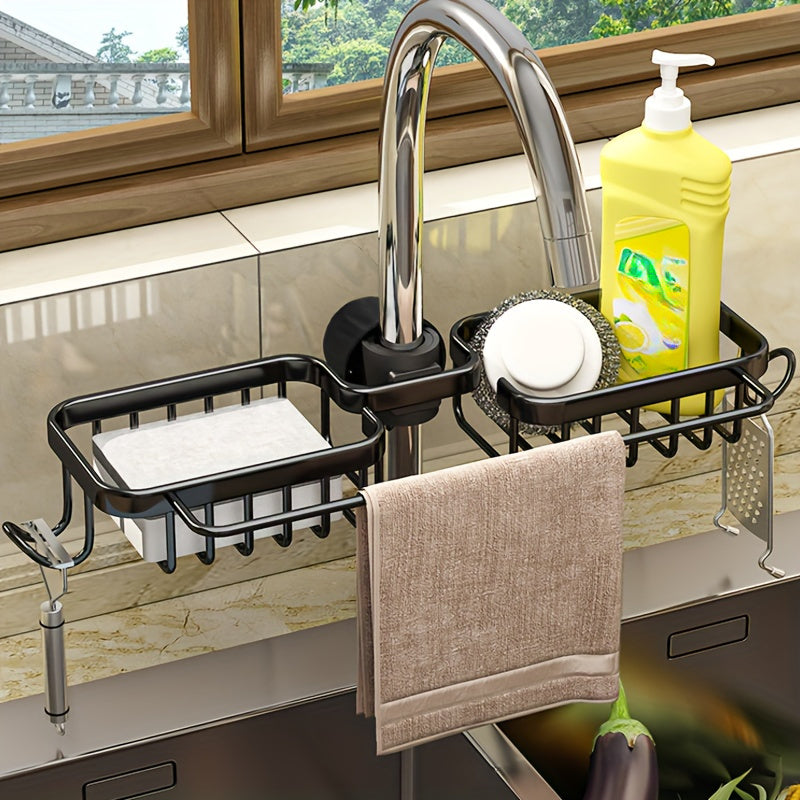 Adjustable Kitchen Organizer Shelf for Sponge and Faucet Storage