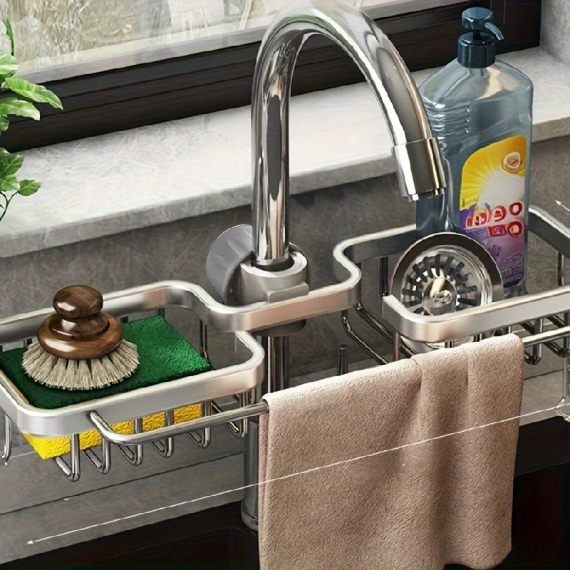 Adjustable Kitchen Organizer Shelf for Sponge and Faucet Storage