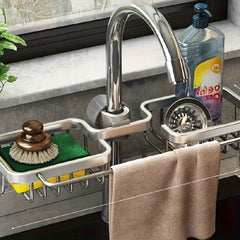 Adjustable Kitchen Organizer Shelf for Sponge and Faucet Storage