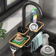Adjustable Kitchen Organizer Shelf for Sponge and Faucet Storage