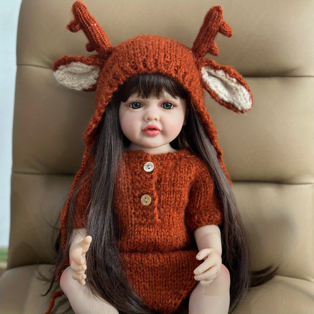 Realistic Reborn Girl Doll Full Silicone Body Long Brown Hair Clothes & Accessor