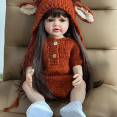 Realistic Reborn Girl Doll Full Silicone Body Long Brown Hair Clothes & Accessor