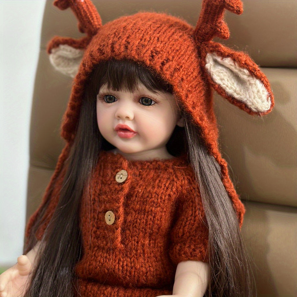 Realistic Reborn Girl Doll Full Silicone Body Long Brown Hair Clothes & Accessor