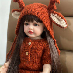 Realistic Reborn Girl Doll Full Silicone Body Long Brown Hair Clothes & Accessor