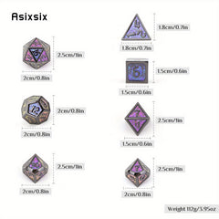 7pcs Colorful and Purple Metal Polyhedral Dice Set for RPG Game