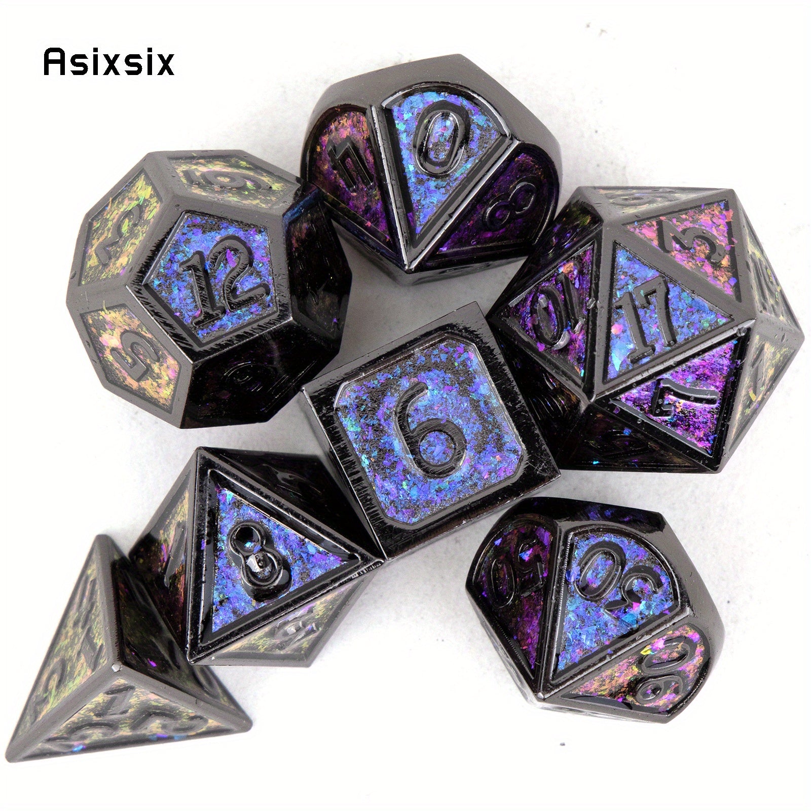 7pcs Colorful and Purple Metal Polyhedral Dice Set for RPG Game
