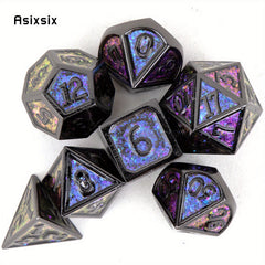 7pcs Colorful and Purple Metal Polyhedral Dice Set for RPG Game