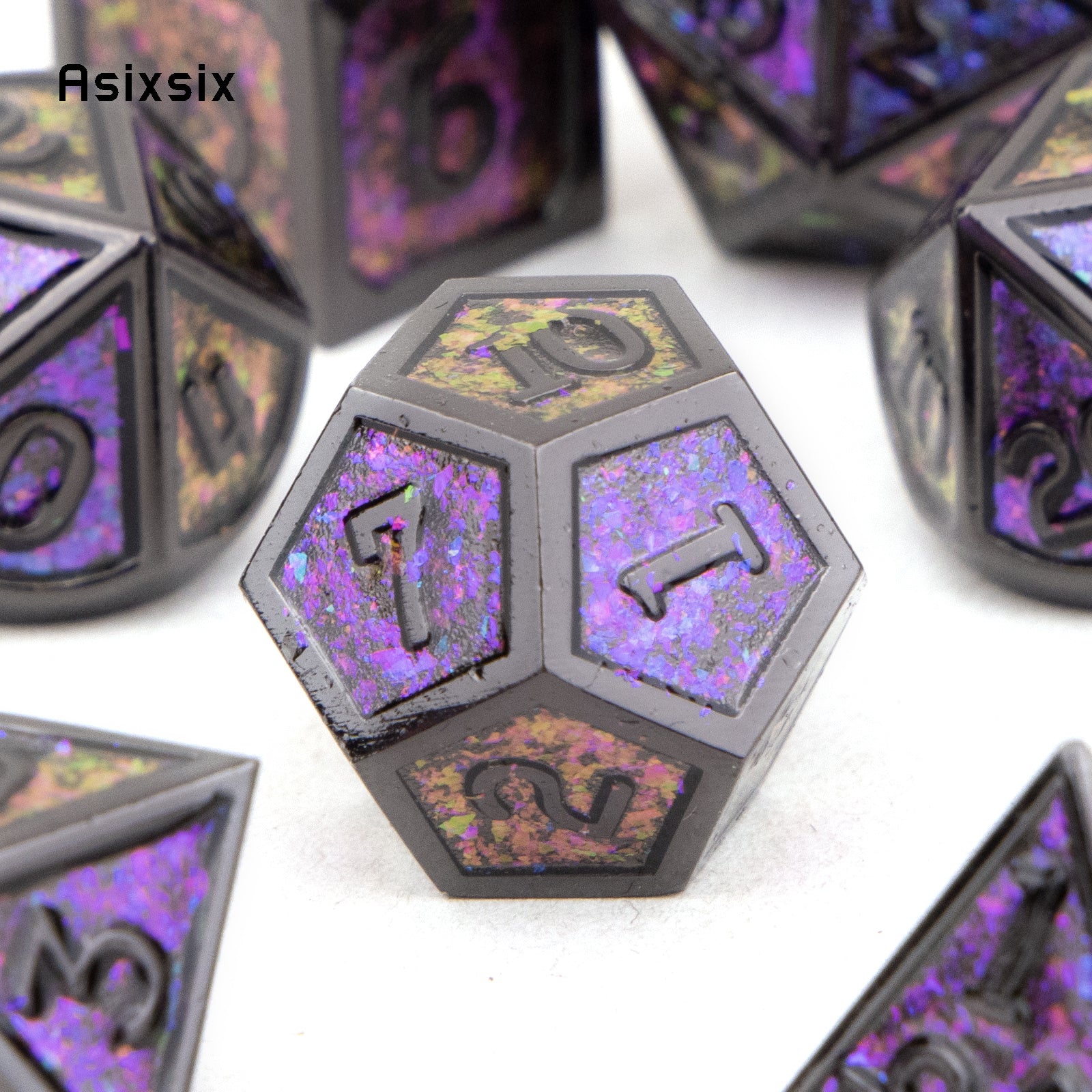 7pcs Colorful and Purple Metal Polyhedral Dice Set for RPG Game