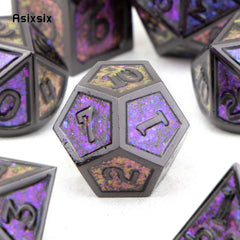 7pcs Colorful and Purple Metal Polyhedral Dice Set for RPG Game