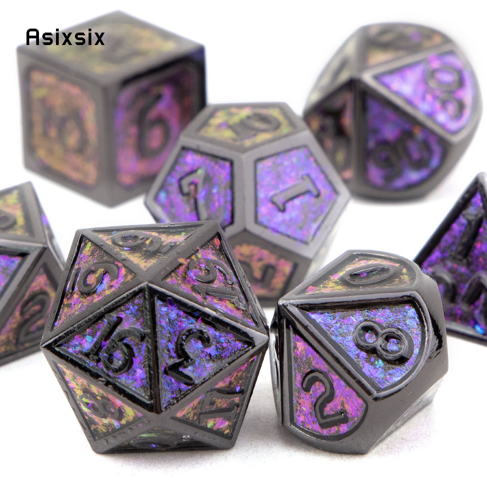 7pcs Colorful and Purple Metal Polyhedral Dice Set for RPG Game