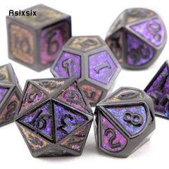 7pcs Colorful and Purple Metal Polyhedral Dice Set for RPG Game