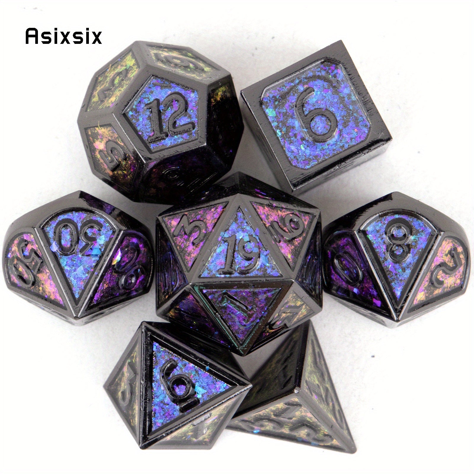 7pcs Colorful and Purple Metal Polyhedral Dice Set for RPG Game