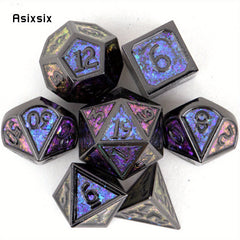 7pcs Colorful and Purple Metal Polyhedral Dice Set for RPG Game