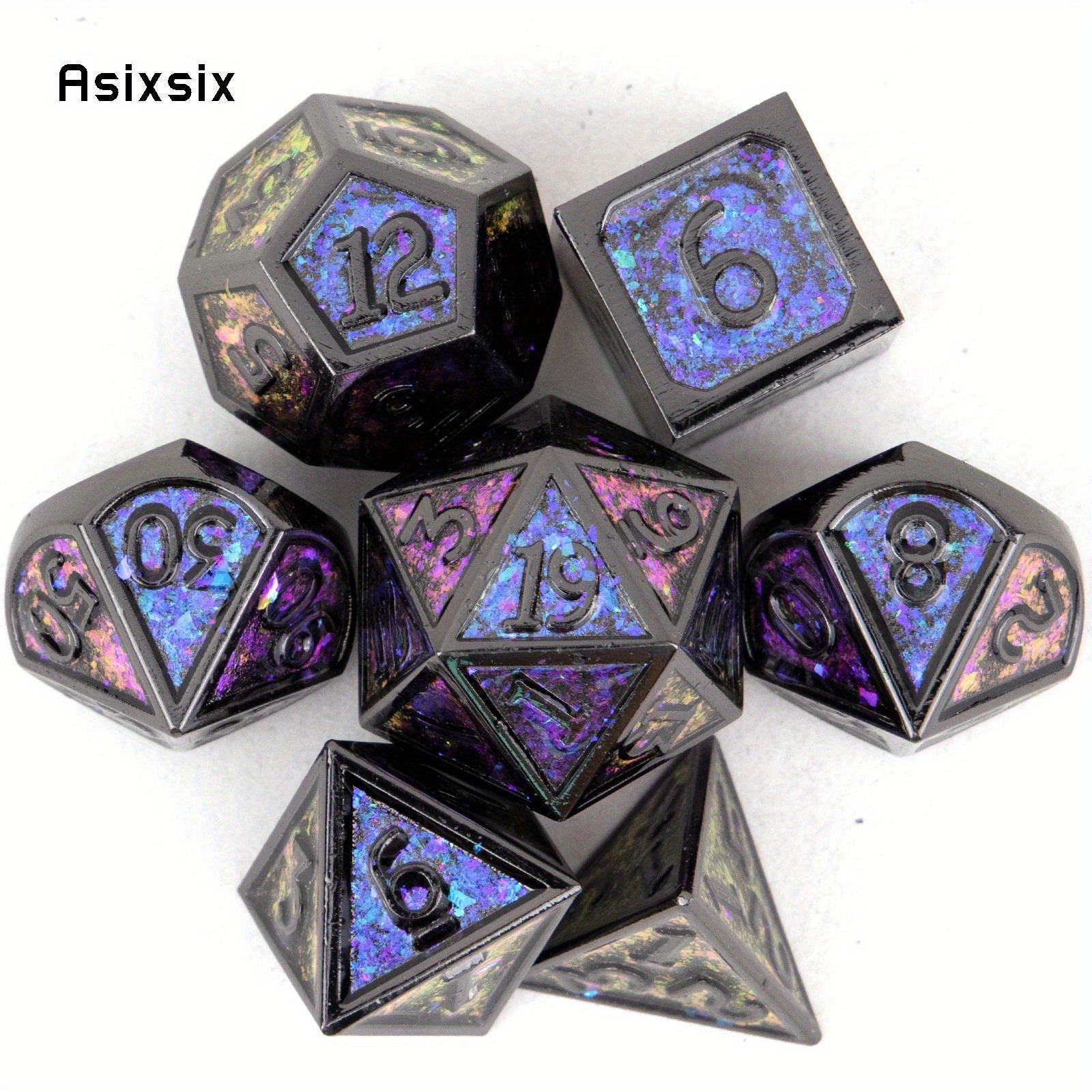 7pcs Colorful and Purple Metal Polyhedral Dice Set for RPG Game