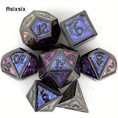 7pcs Colorful and Purple Metal Polyhedral Dice Set for RPG Game