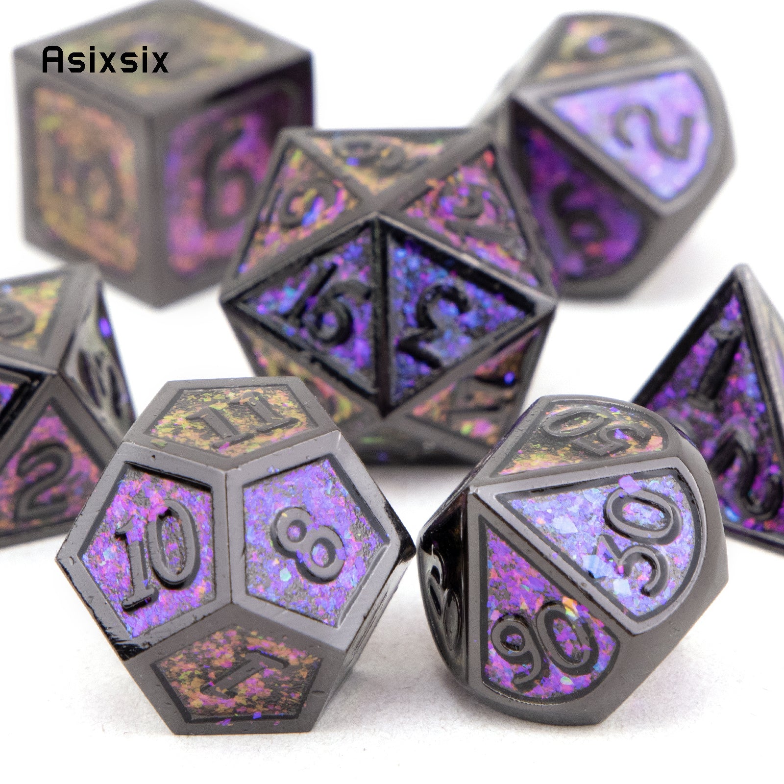 7pcs Colorful and Purple Metal Polyhedral Dice Set for RPG Game