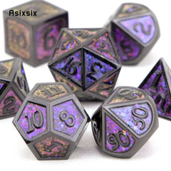7pcs Colorful and Purple Metal Polyhedral Dice Set for RPG Game