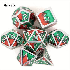7pcs Green & Red Metal Polyhedral Dice Set for RPG Board Game