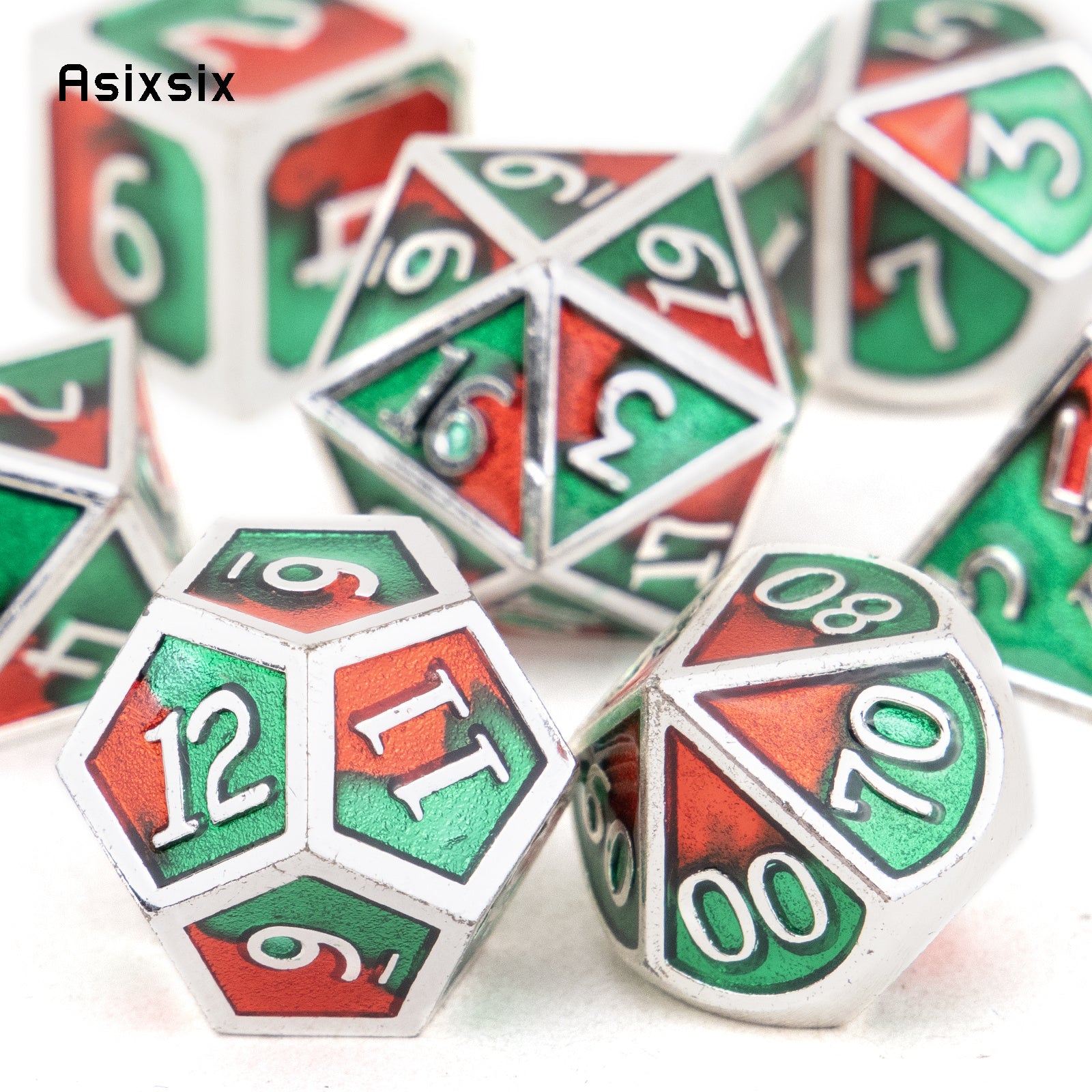 7pcs Green & Red Metal Polyhedral Dice Set for RPG Board Game