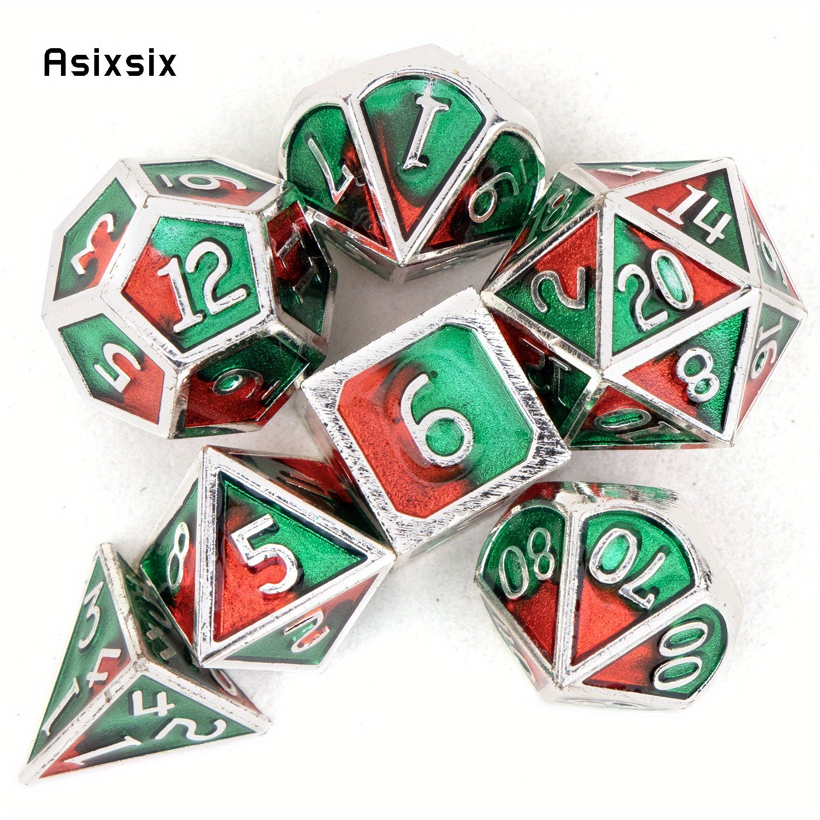 7pcs Green & Red Metal Polyhedral Dice Set for RPG Board Game