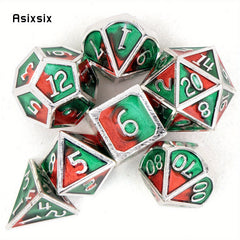 7pcs Green & Red Metal Polyhedral Dice Set for RPG Board Game