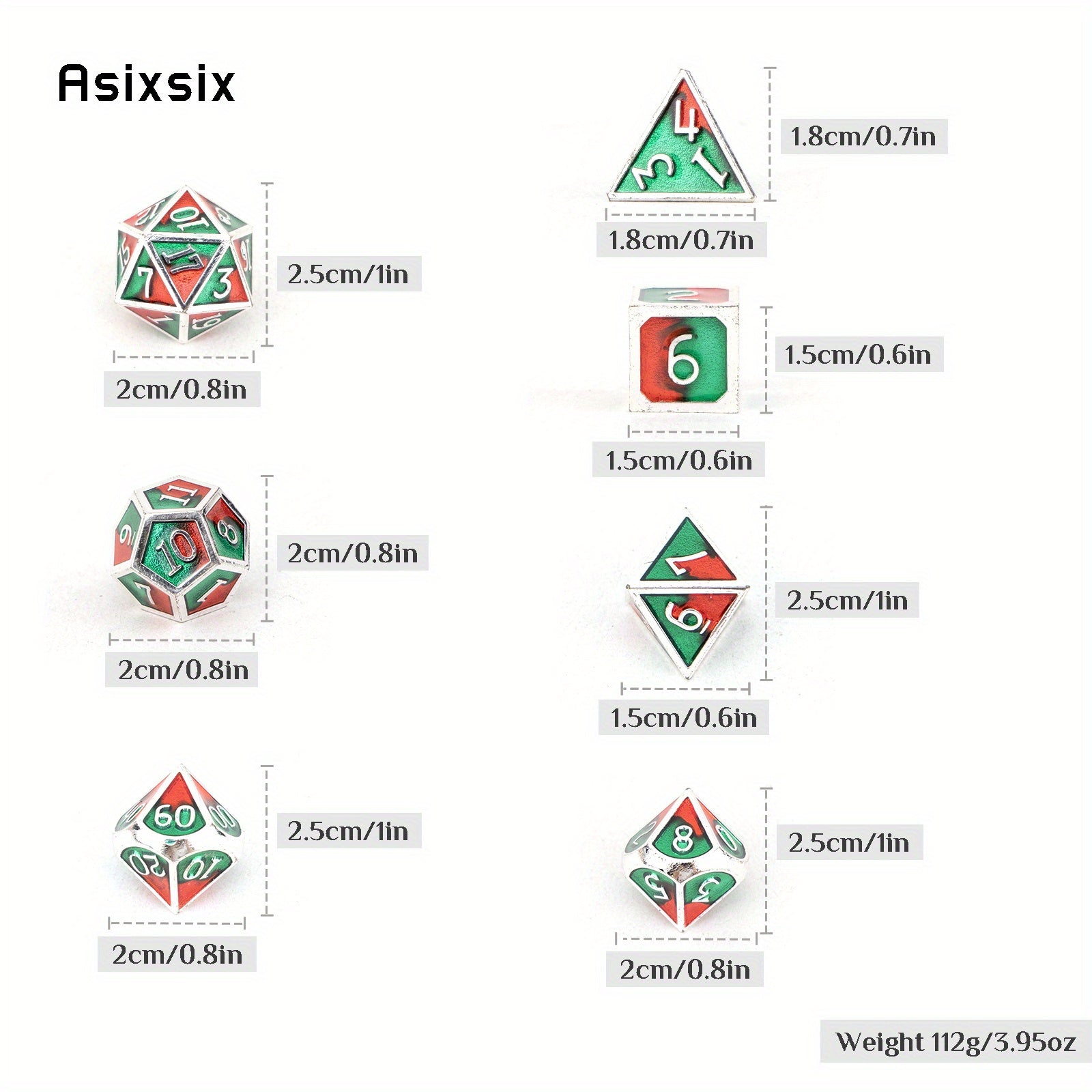 7pcs Green & Red Metal Polyhedral Dice Set for RPG Board Game