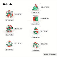 7pcs Green & Red Metal Polyhedral Dice Set for RPG Board Game