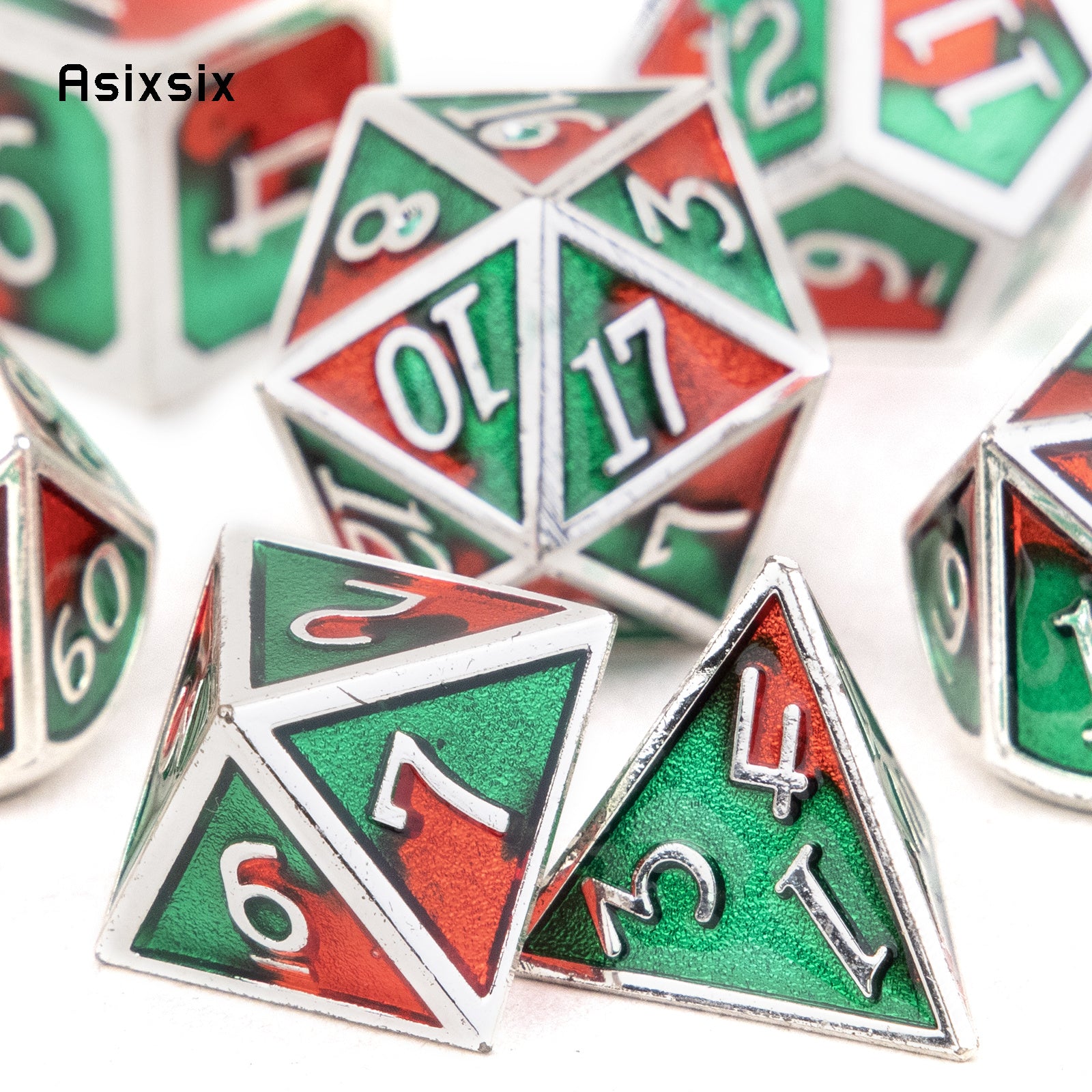 7pcs Green & Red Metal Polyhedral Dice Set for RPG Board Game