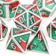 7pcs Green & Red Metal Polyhedral Dice Set for RPG Board Game