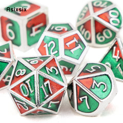 7pcs Green & Red Metal Polyhedral Dice Set for RPG Board Game