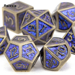 7pcs Copper Solid Metal Polyhedral Dice Set for RPG