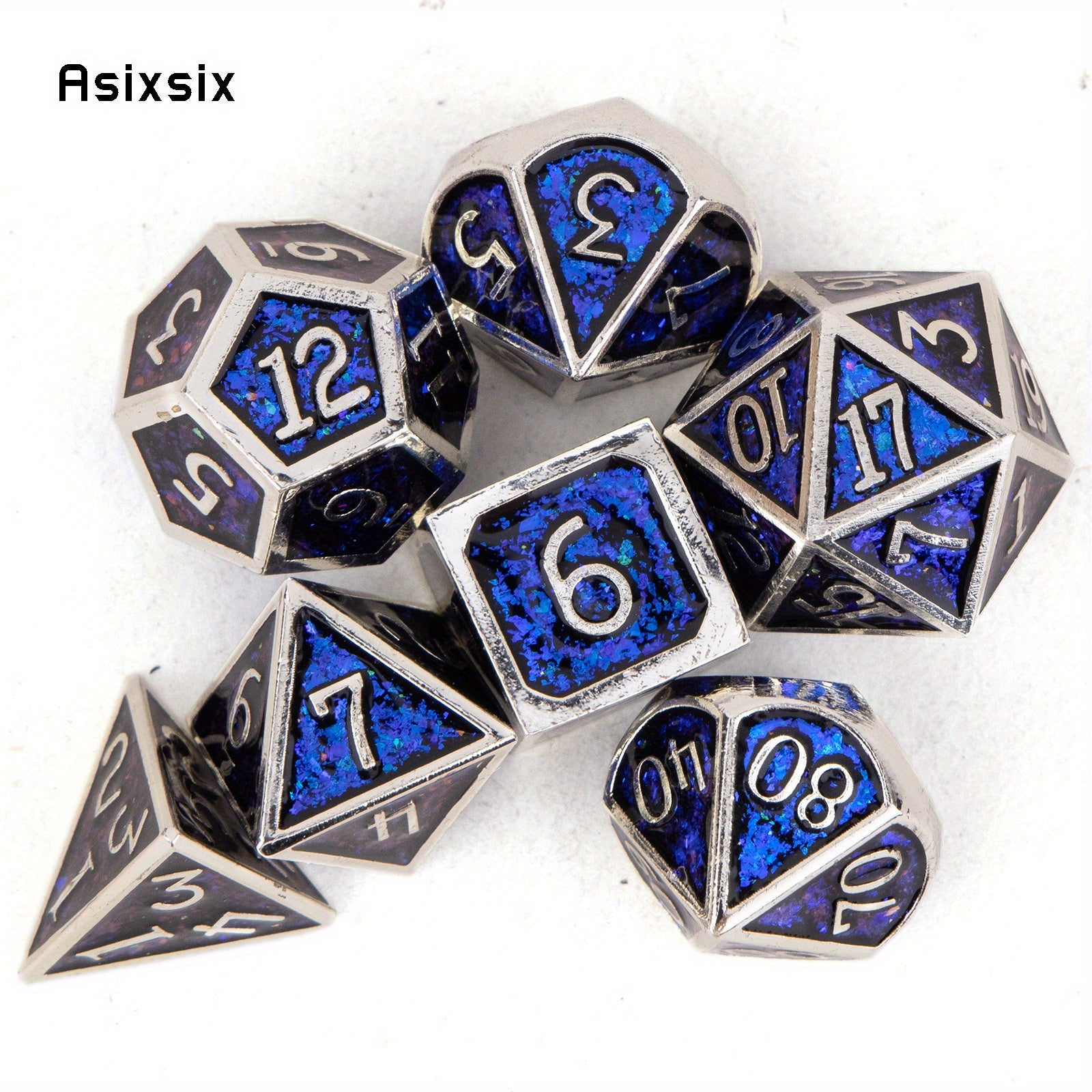7pcs Silvery Metal Polyhedral Dice Set for RPG Board Game