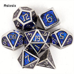 7pcs Silvery Metal Polyhedral Dice Set for RPG Board Game