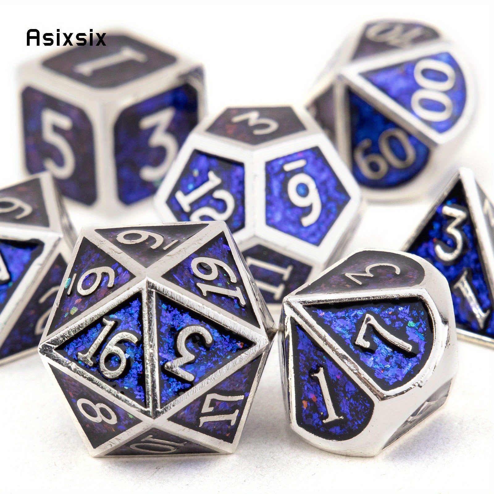 7pcs Silvery Metal Polyhedral Dice Set for RPG Board Game