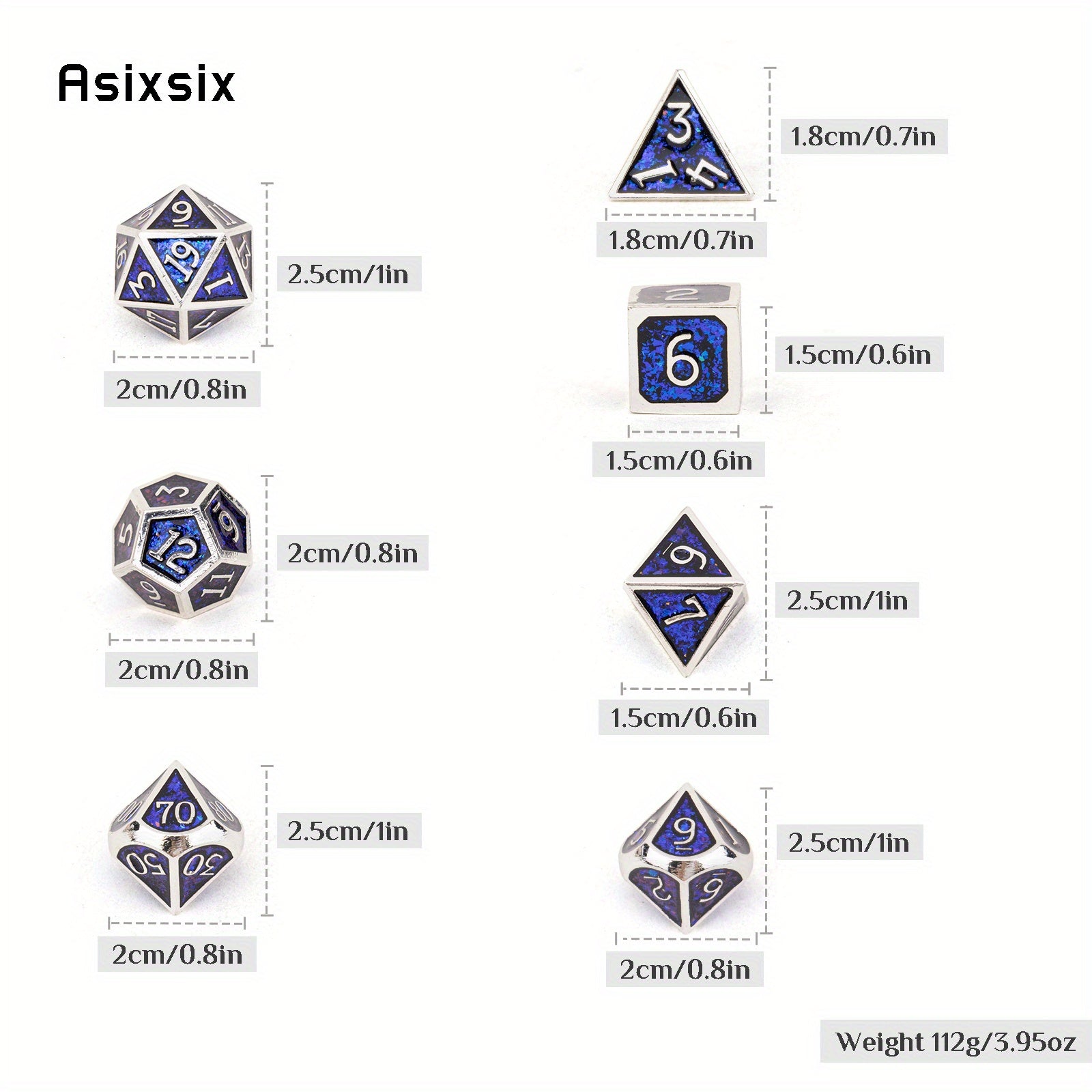 7pcs Silvery Metal Polyhedral Dice Set for RPG Board Game