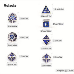 7pcs Silvery Metal Polyhedral Dice Set for RPG Board Game