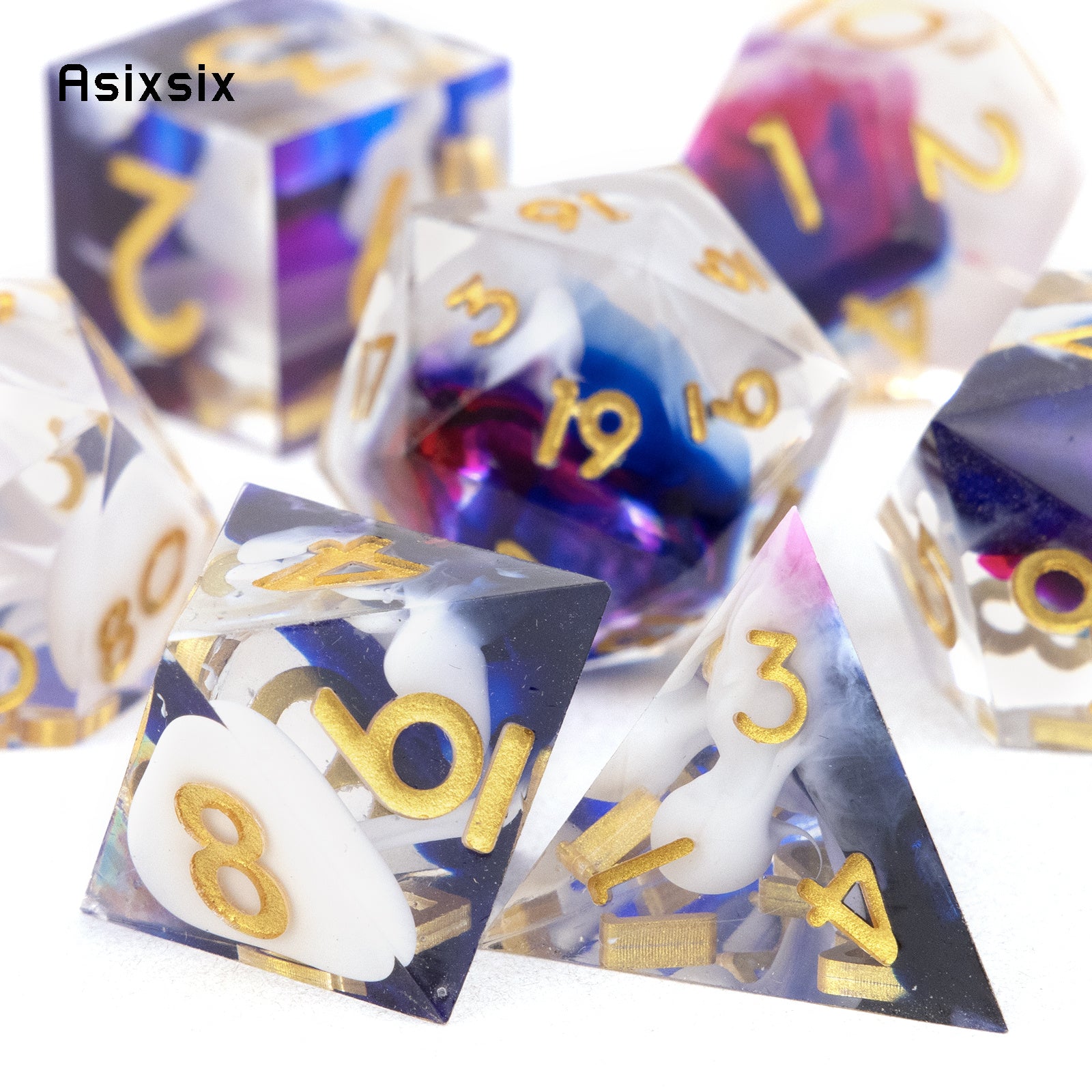 7pcs Golden Number Resin Polyhedral Dice Set for RPG Board Game