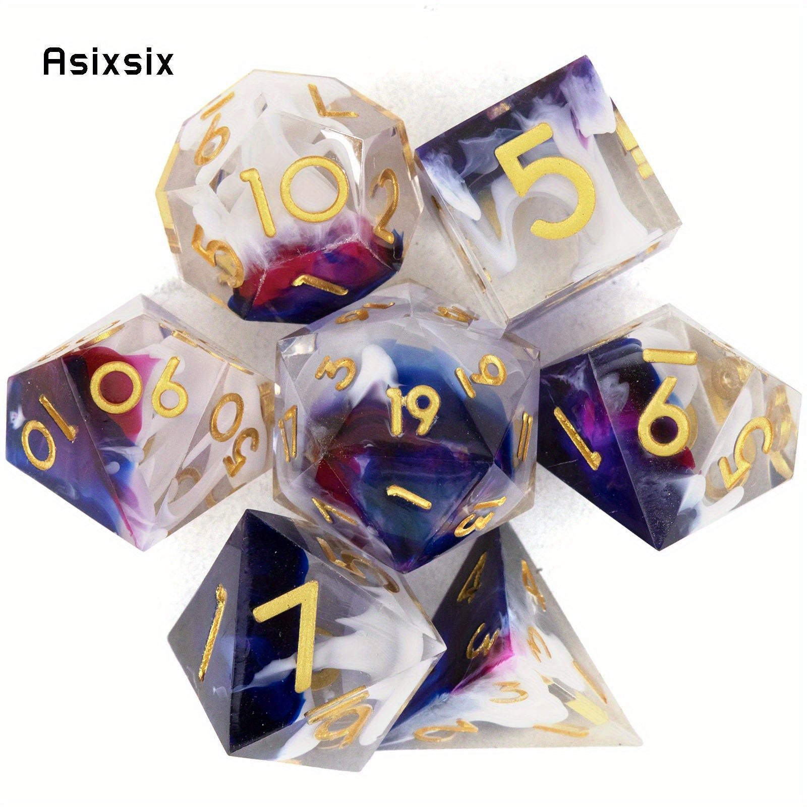 7pcs Golden Number Resin Polyhedral Dice Set for RPG Board Game