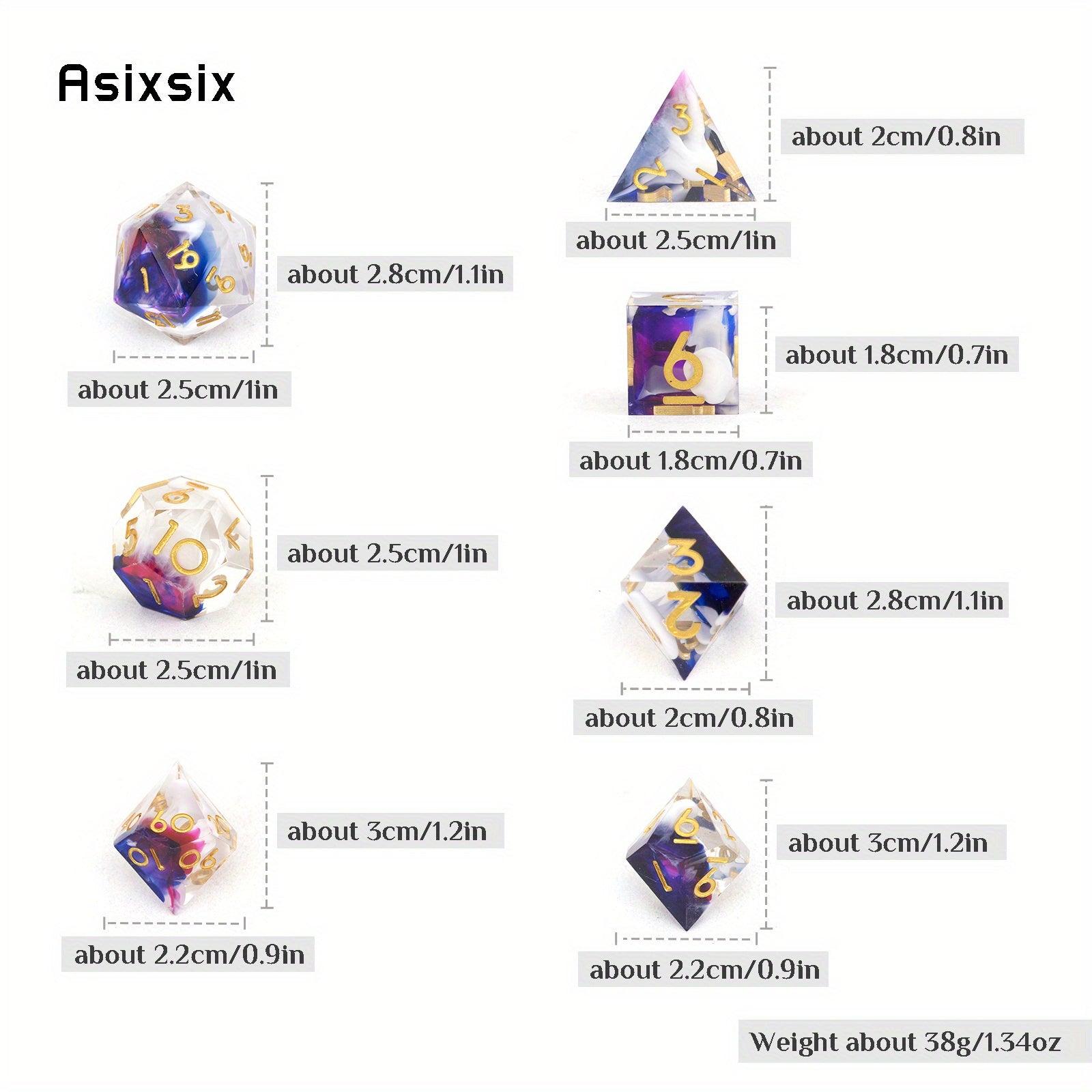 7pcs Golden Number Resin Polyhedral Dice Set for RPG Board Game