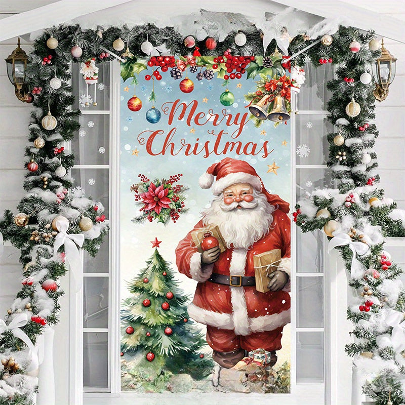 Christmas Door Cover Santa Xmas Hanging Background Yard Decoration